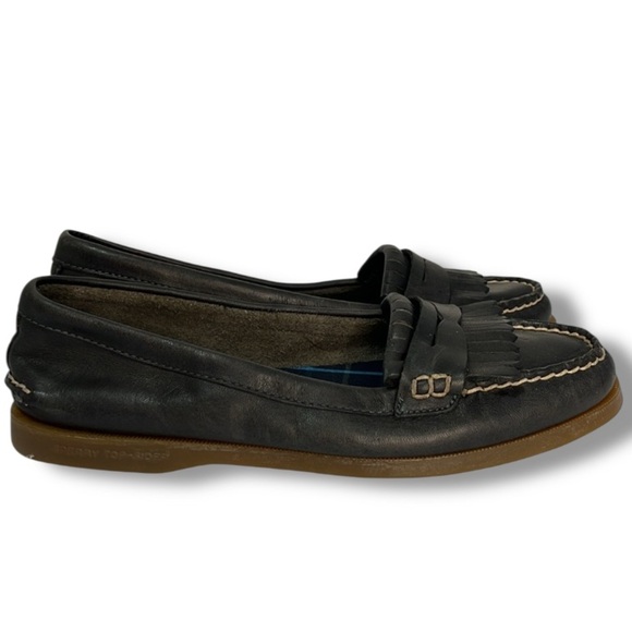 Sperry Women's Leather Penny Loafers Charcoal Black Size 8 Top Sider Preppy Lux - Picture 1 of 15